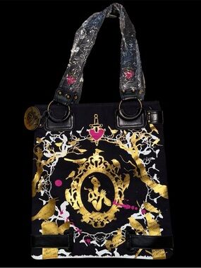 RARE Disney Couture GOTHIC RAVENS Vintage Snow White Black Tote Gold and Pink